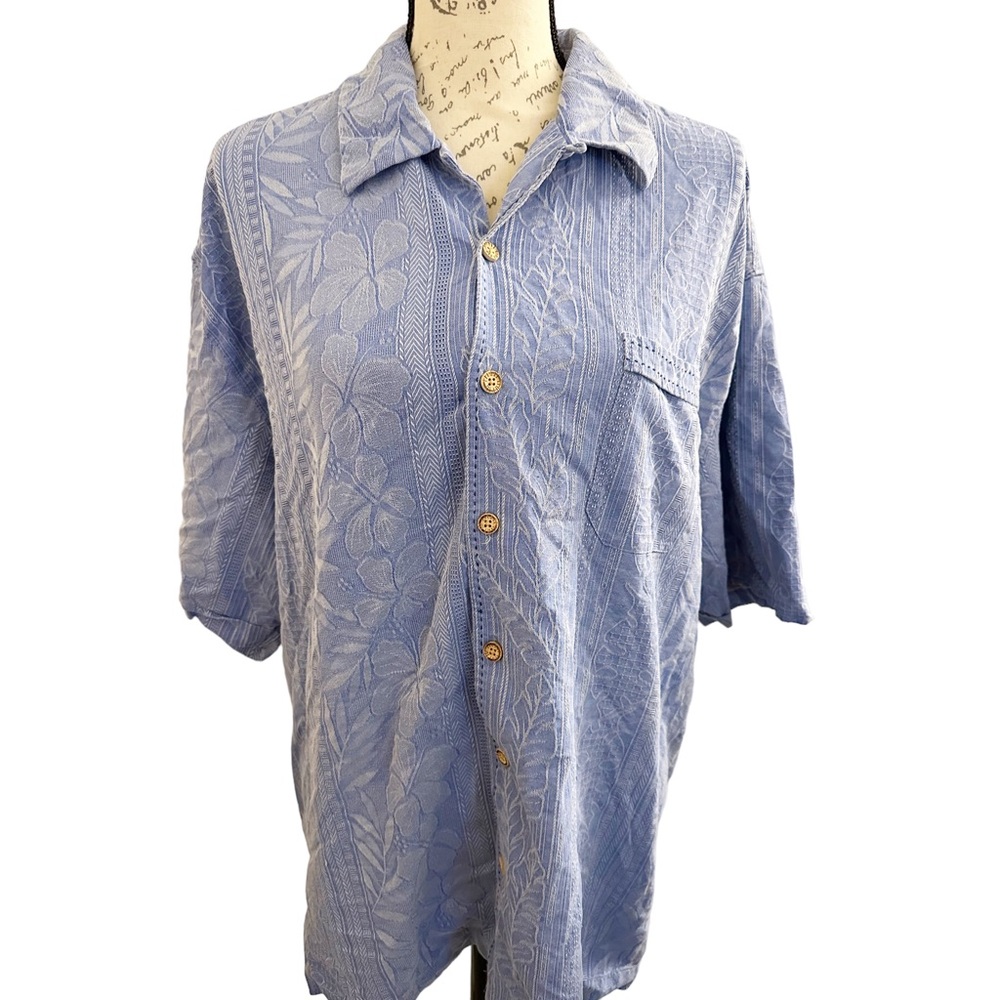 Jamaica Jaxx 🌟Men's Hawaiian Shirt XL Floral Blue 100% Silk Short Sleeve